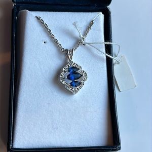 Rhodium plated Faux Sap with Dia Pendant